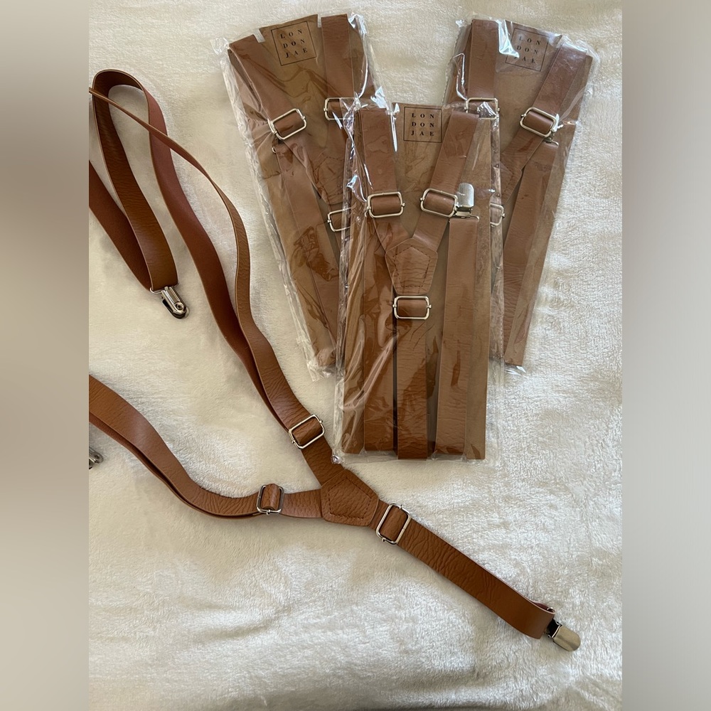 Brown faux leather suspenders